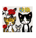 お祝い＆日常に猫と華の水墨画中国語版（個別スタンプ：1）