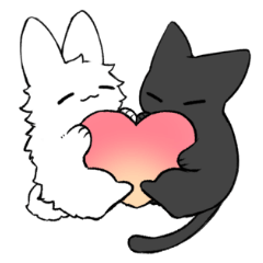 [LINEスタンプ] モフモフうさぎと黒猫